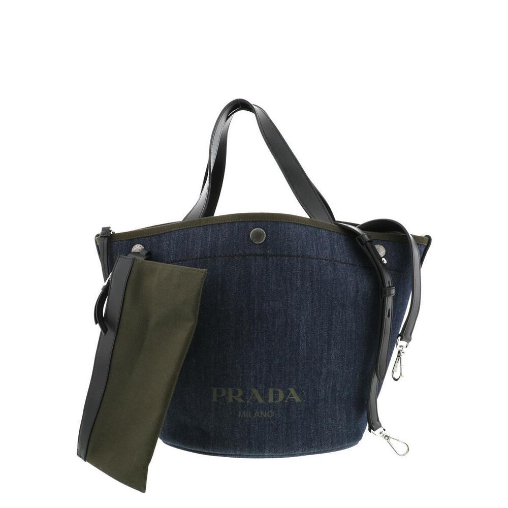 Prada Denim Leather 2Way Tote Bag blue denim black leather